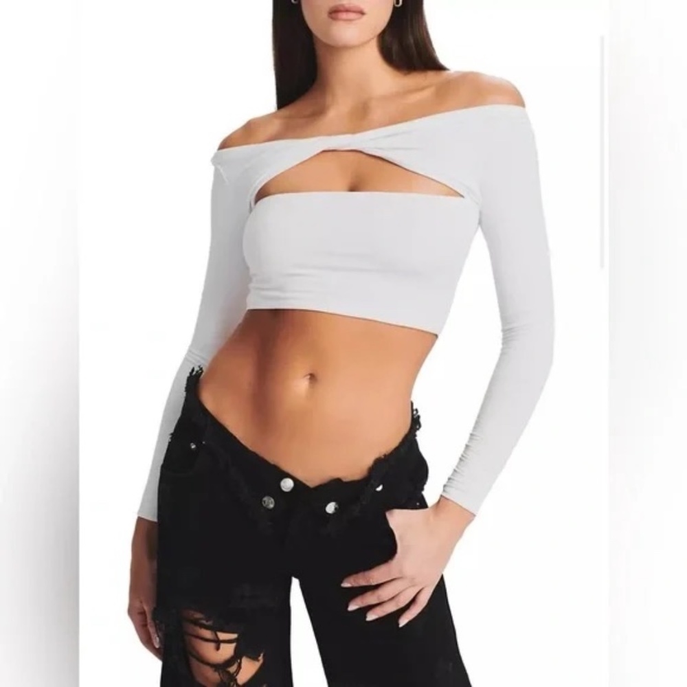 SER.O.YA Ellis Top Long Sleeve Off Shoulder Cutout Crop Top White Size M - NWT